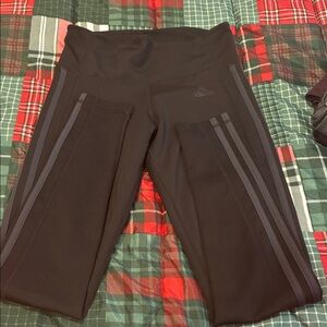 Adidas Black Leggings with Gray Stripes
